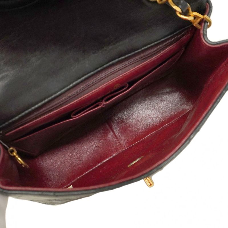 Chanel Shoulder Bag Matelasse Lambskin Black Gold Hardware Women