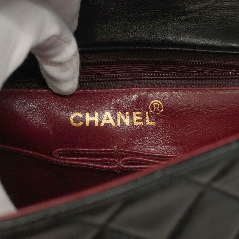 Chanel Shoulder Bag Matelasse Lambskin Black Gold Hardware Women