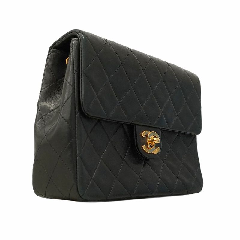 Chanel Shoulder Bag Matelasse Lambskin Black Gold Hardware Women