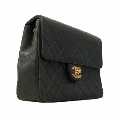 Chanel Shoulder Bag Matelasse Lambskin Black Gold Hardware Women