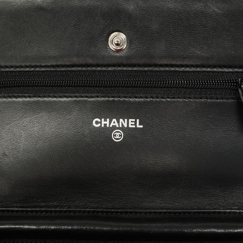 Chanel Shoulder Wallet Matelasse Lambskin Black Silver Hardware Women's