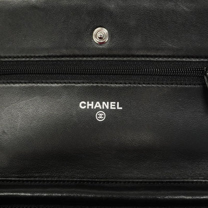 Chanel Shoulder Wallet Matelasse Lambskin Black Silver Hardware Women's