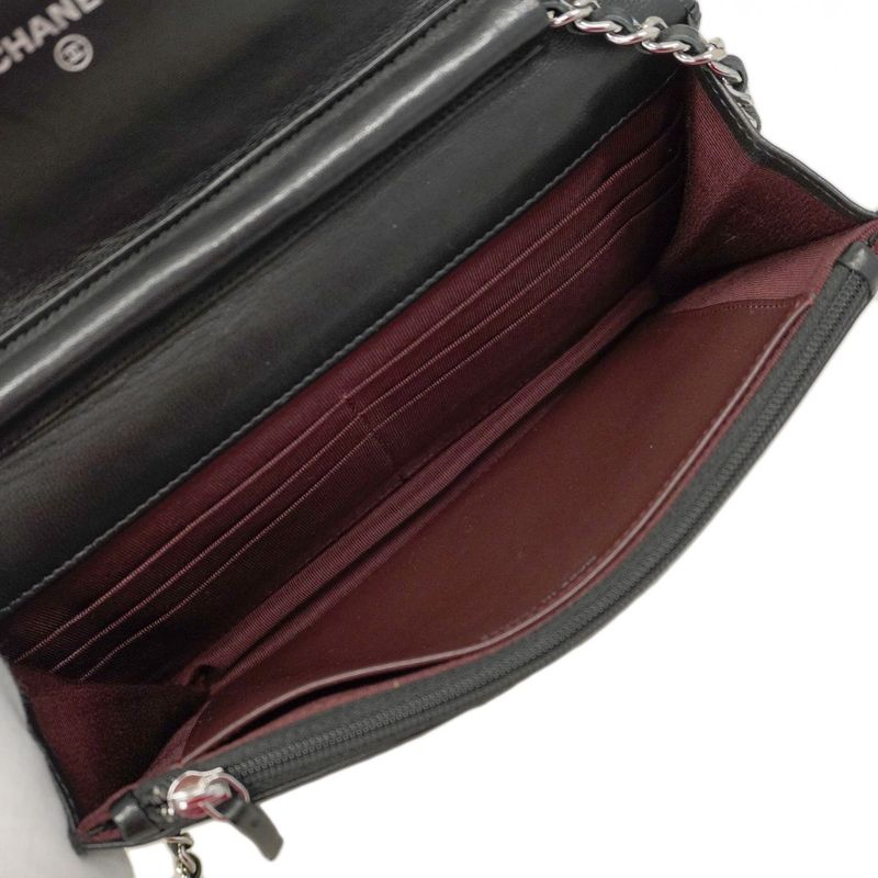 Chanel Shoulder Wallet Matelasse Lambskin Black Silver Hardware Women's