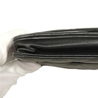 Chanel Shoulder Wallet Matelasse Lambskin Black Silver Hardware Women's