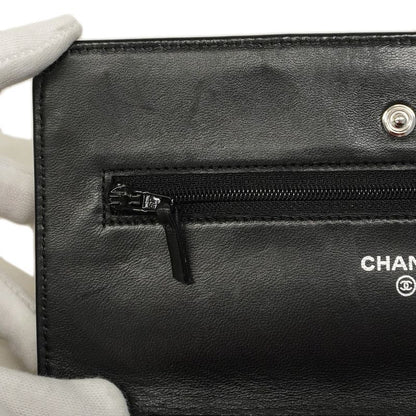 Chanel Shoulder Wallet Matelasse Lambskin Black Silver Hardware Women's