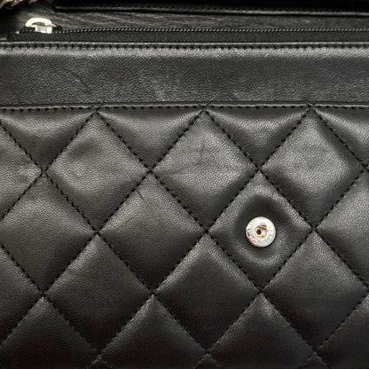 Chanel Shoulder Wallet Matelasse Lambskin Black Silver Hardware Women's