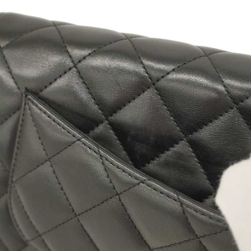Chanel Shoulder Wallet Matelasse Lambskin Black Silver Hardware Women's