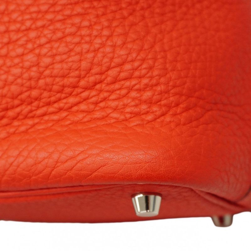 Hermes Handbag Picotan Lock PM Taurillon Clemence Rouge Tomato Silver Hardware