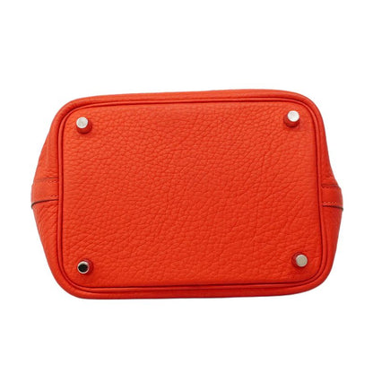 Hermes Handbag Picotan Lock PM Taurillon Clemence Rouge Tomato Silver Hardware