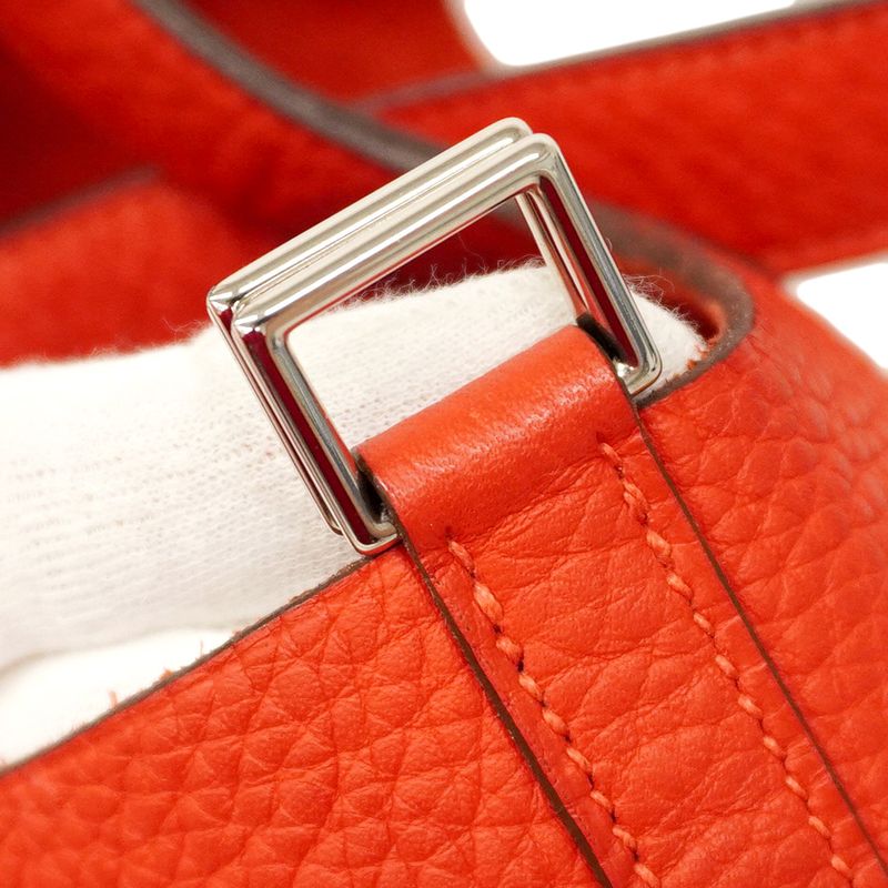 Hermes Handbag Picotan Lock PM Taurillon Clemence Rouge Tomato Silver Hardware