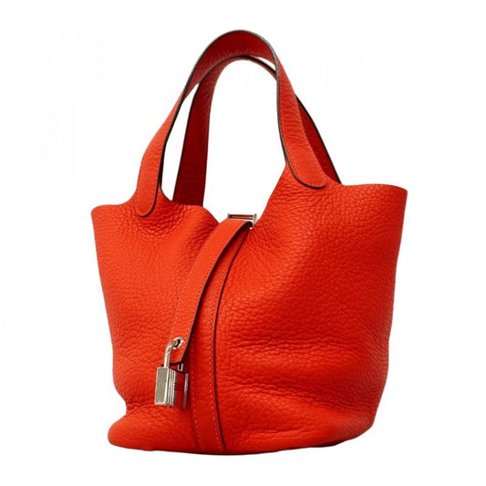 Hermes Handbag Picotan Lock PM Taurillon Clemence Rouge Tomato Silver Hardware