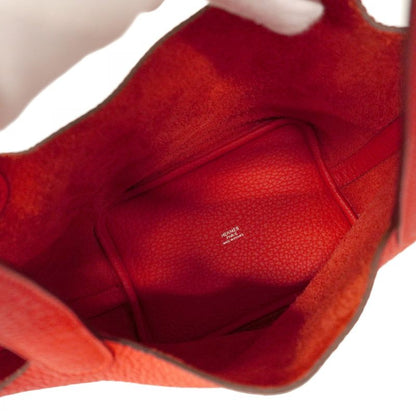 Hermes Handbag Picotan Lock PM Taurillon Clemence Rouge Tomato Silver Hardware