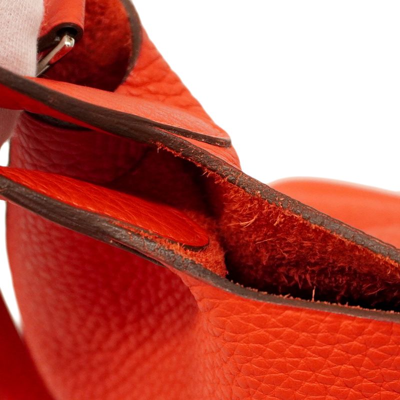 Hermes Handbag Picotan Lock PM Taurillon Clemence Rouge Tomato Silver Hardware