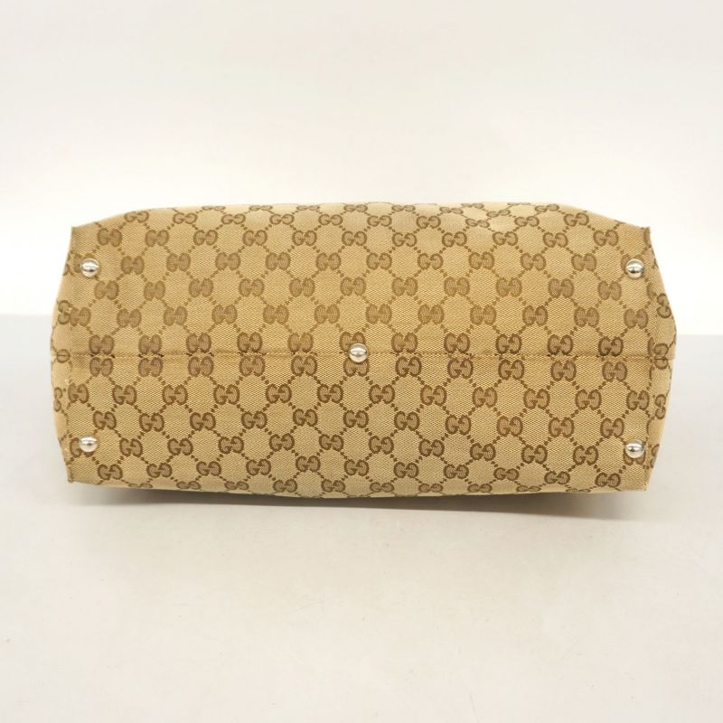 Gucci Tote Bag Horsebit 229852 Canvas Beige Emerald Green Silver Hardware