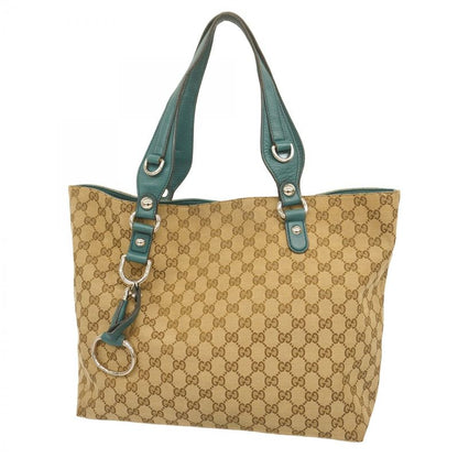Gucci Tote Bag Horsebit 229852 Canvas Beige Emerald Green Silver Hardware