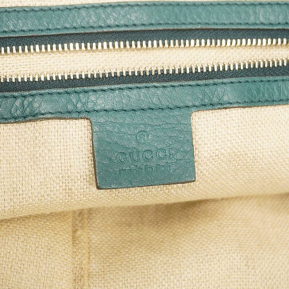 Gucci Tote Bag Horsebit 229852 Canvas Beige Emerald Green Silver Hardware