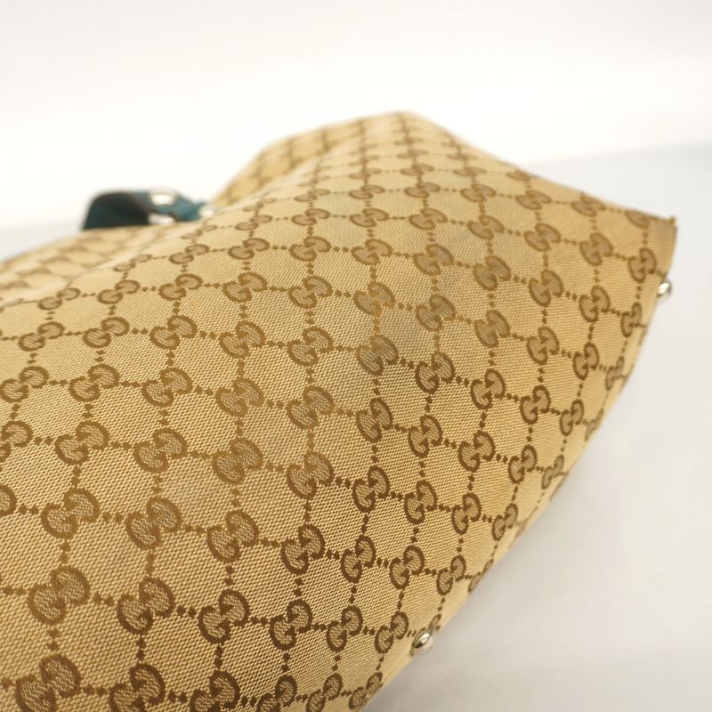 Gucci Tote Bag Horsebit 229852 Canvas Beige Emerald Green Silver Hardware