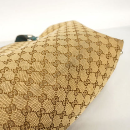 Gucci Tote Bag Horsebit 229852 Canvas Beige Emerald Green Silver Hardware