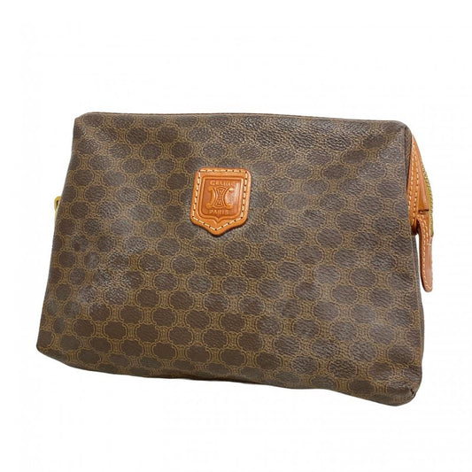 Celine Pouch Macadam PVC Brown Gold Hardware Women's