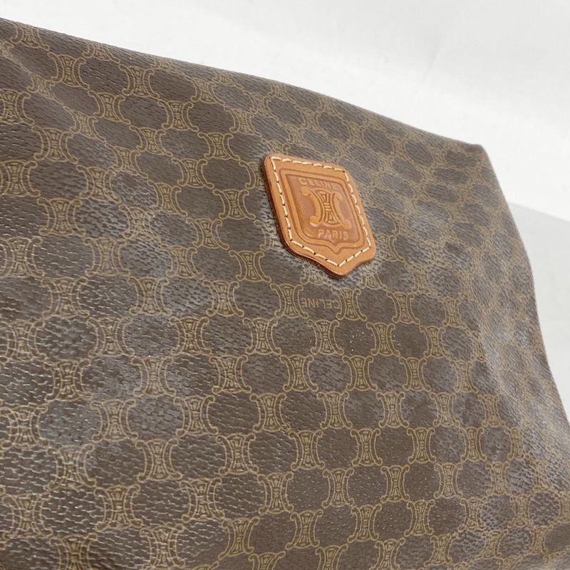 Celine Pouch Macadam PVC Brown Gold Hardware Women's