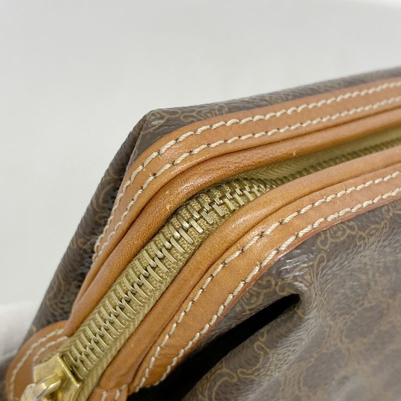 Celine Pouch Macadam PVC Brown Gold Hardware Women's