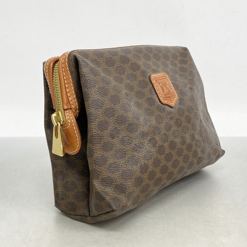 Celine Pouch Macadam PVC Brown Gold Hardware Women's