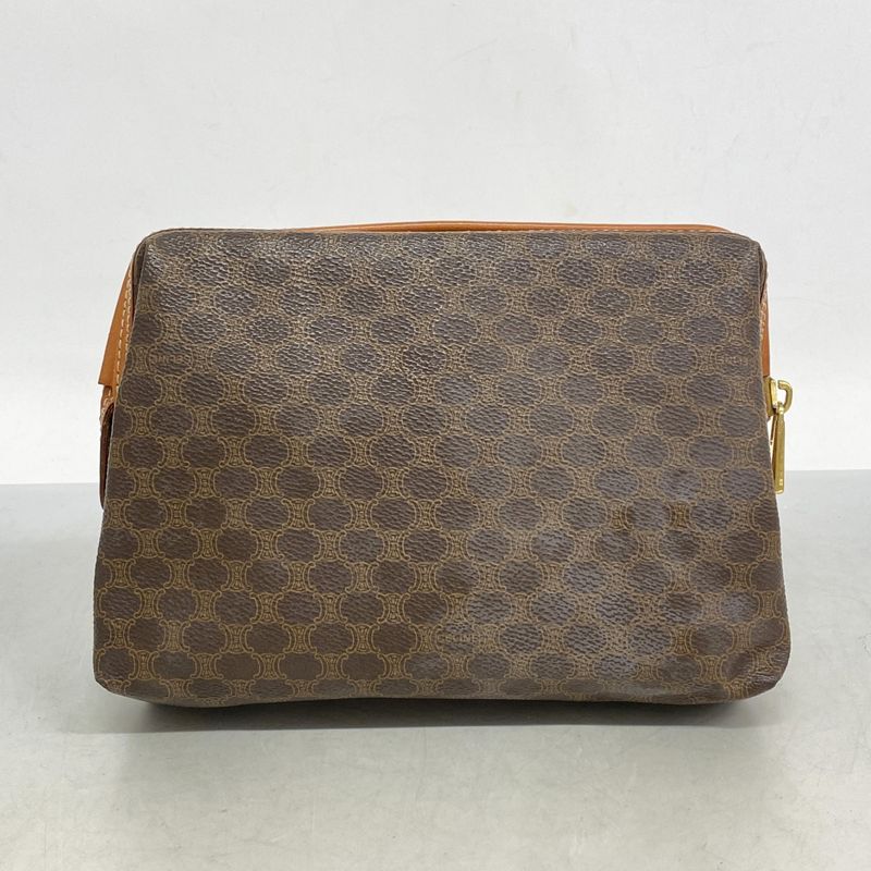 Celine Pouch Macadam PVC Brown Gold Hardware Women's