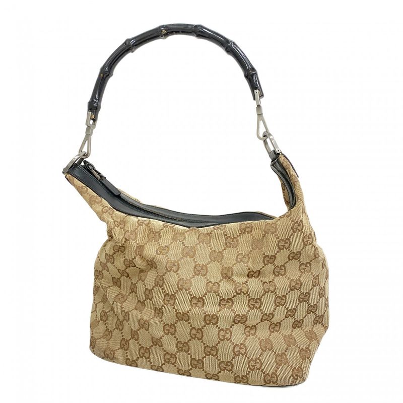 Gucci Shoulder Bag GG Canvas Bamboo 000 0531 Canvas Beige Silver Hardware
