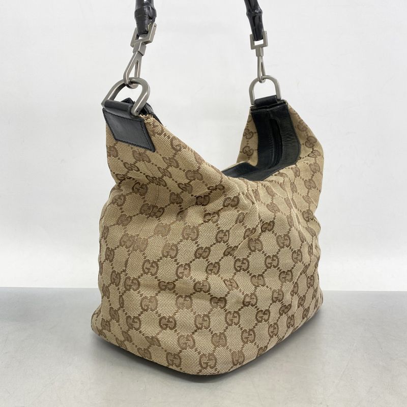 Gucci Shoulder Bag GG Canvas Bamboo 000 0531 Canvas Beige Silver Hardware