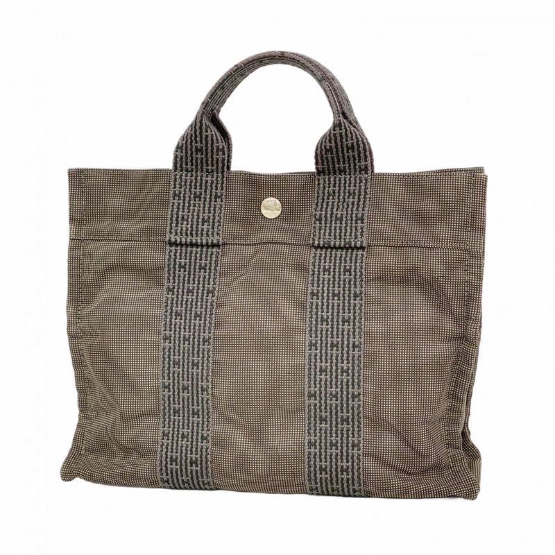 Hermes Handbag Her Line PM Canvas Gray Silver Hardware Ladies