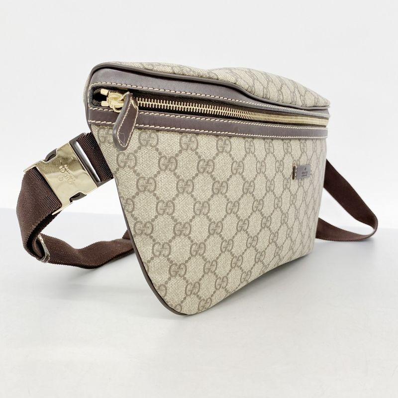 Gucci Body Bag GG Supreme 211110 PVC Brown Gold Hardware Men Women Unisex
