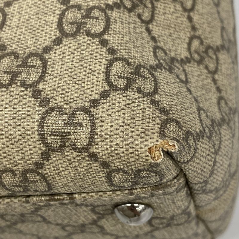 Gucci Tote Bag GG Supreme 114595 PVC Brown Silver Hardware Women's