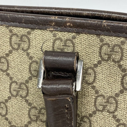 Gucci Tote Bag GG Supreme 114595 PVC Brown Silver Hardware Women's
