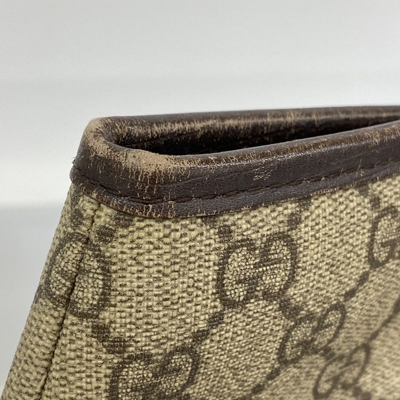 Gucci Tote Bag GG Supreme 114595 PVC Brown Silver Hardware Women's