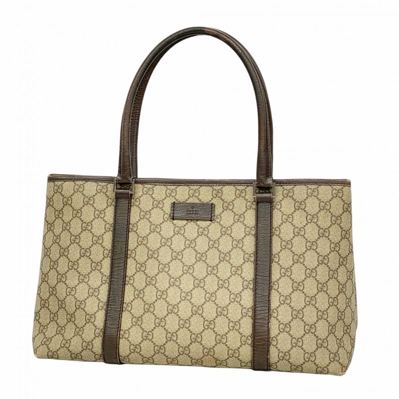 Gucci Tote Bag GG Supreme 114595 PVC Brown Silver Hardware Women's
