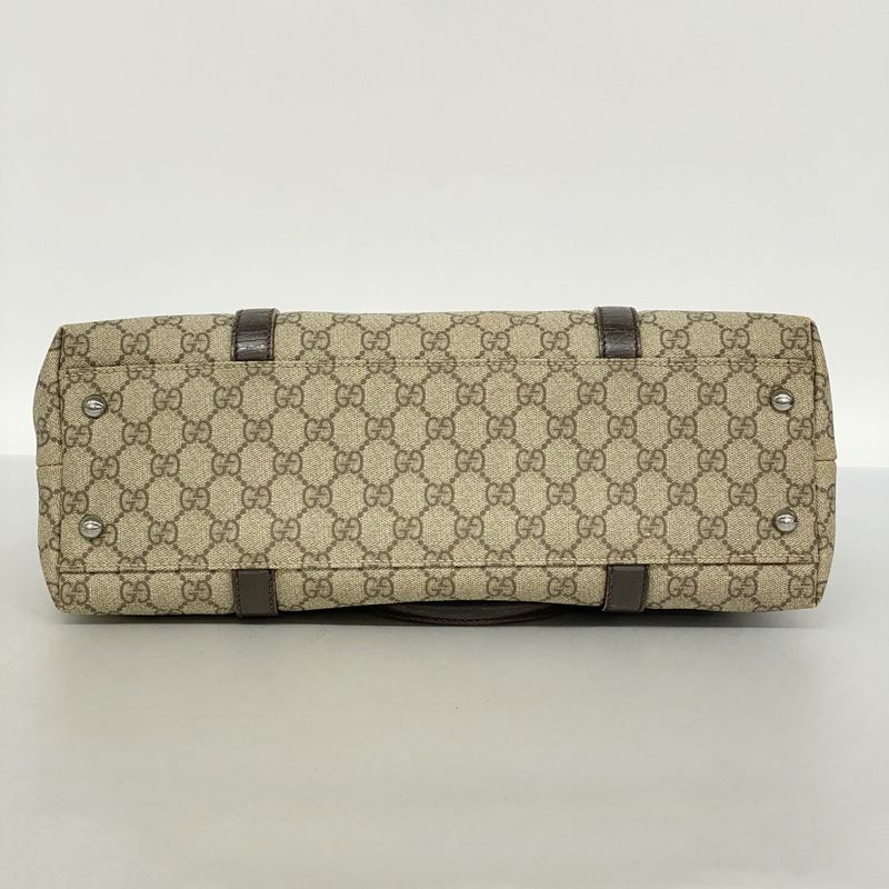 Gucci Tote Bag GG Supreme 114595 PVC Brown Silver Hardware Women's