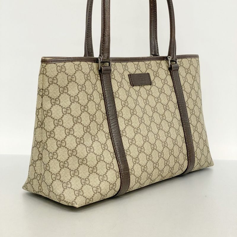 Gucci Tote Bag GG Supreme 114595 PVC Brown Silver Hardware Women's