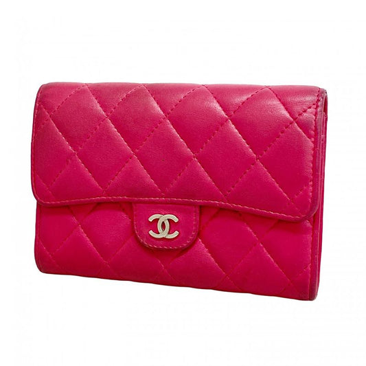 Chanel Wallet Matelasse Lambskin Pink Silver Hardware Women's