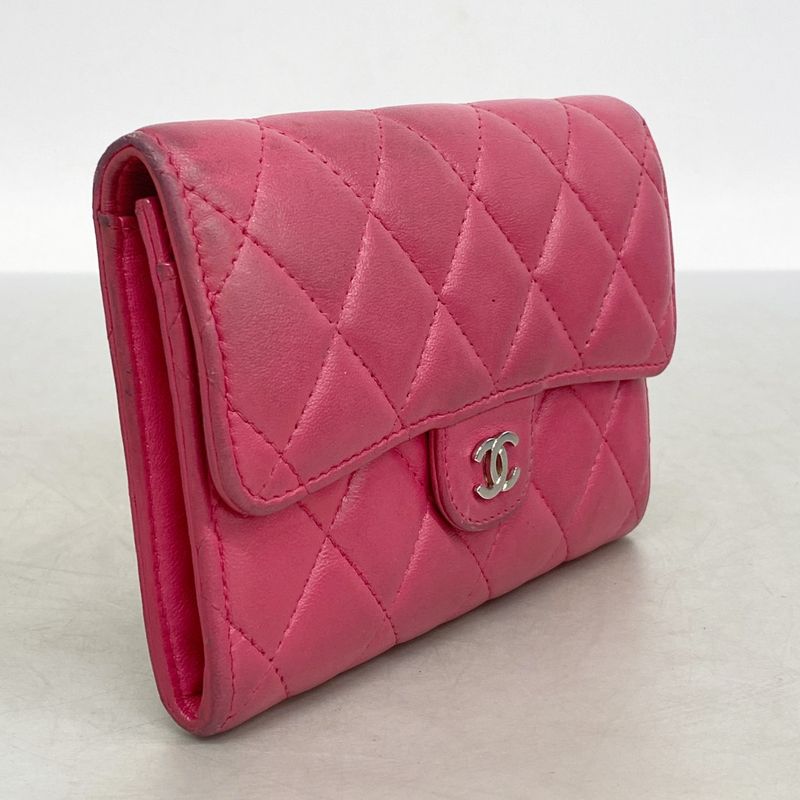 Chanel Wallet Matelasse Lambskin Pink Silver Hardware Women's