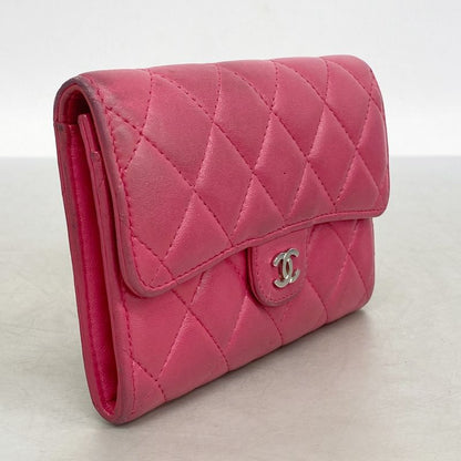 Chanel Wallet Matelasse Lambskin Pink Silver Hardware Women's