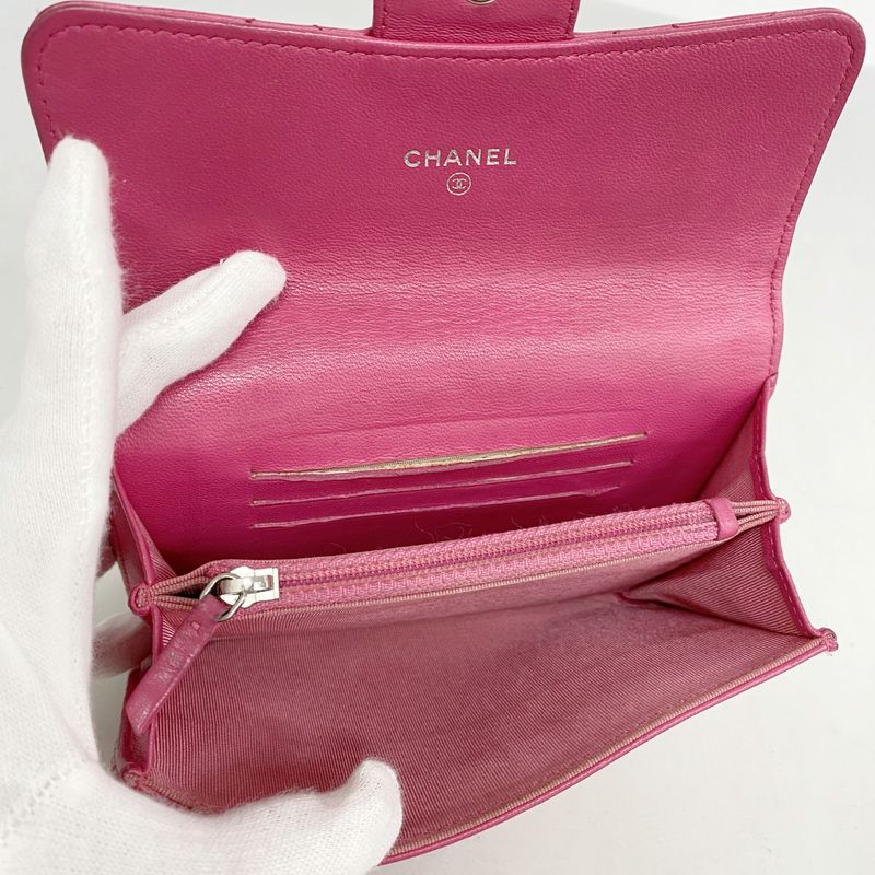 Chanel Wallet Matelasse Lambskin Pink Silver Hardware Women's
