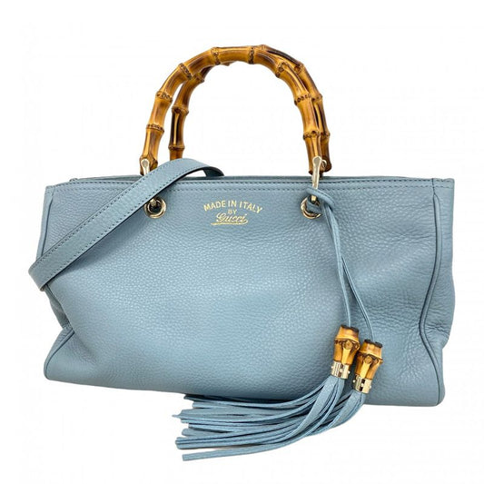Gucci Handbag Bamboo 323660 Leather Blue Chien Pan Gold Hardware 2way Bag Ladies