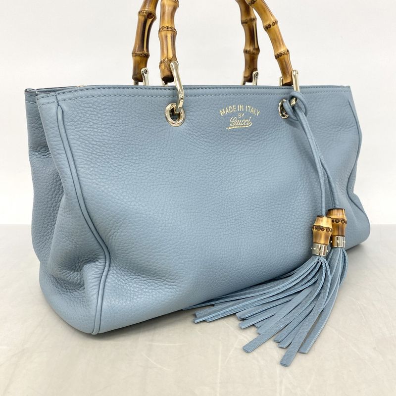 Gucci Handbag Bamboo 323660 Leather Blue Chien Pan Gold Hardware 2way Bag Ladies