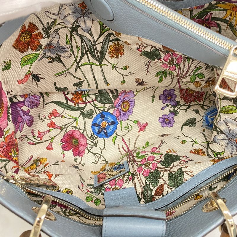 Gucci Handbag Bamboo 323660 Leather Blue Chien Pan Gold Hardware 2way Bag Ladies