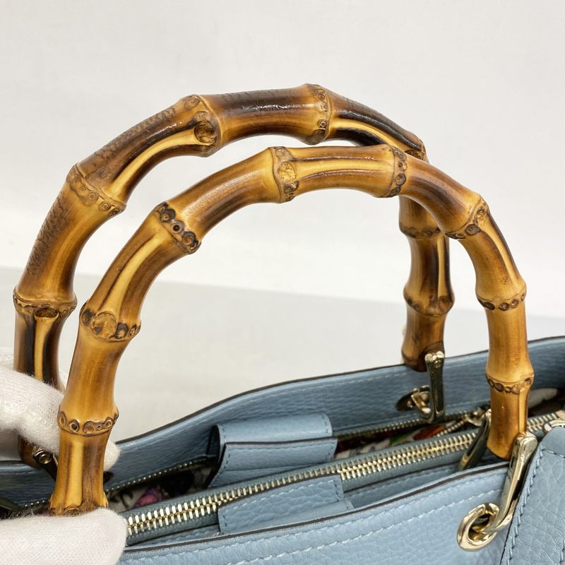 Gucci Handbag Bamboo 323660 Leather Blue Chien Pan Gold Hardware 2way Bag Ladies