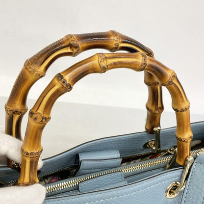 Gucci Handbag Bamboo 323660 Leather Blue Chien Pan Gold Hardware 2way Bag Ladies