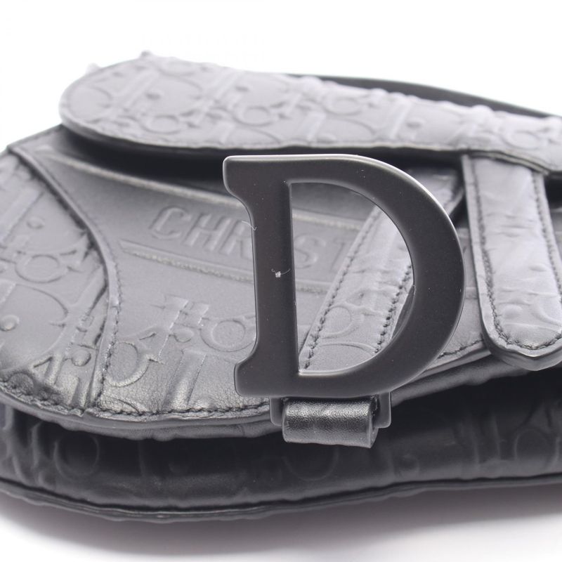 Dior Handbag Saddle Bag Mini Oblique Embossed Black Leather Oblique Embossed