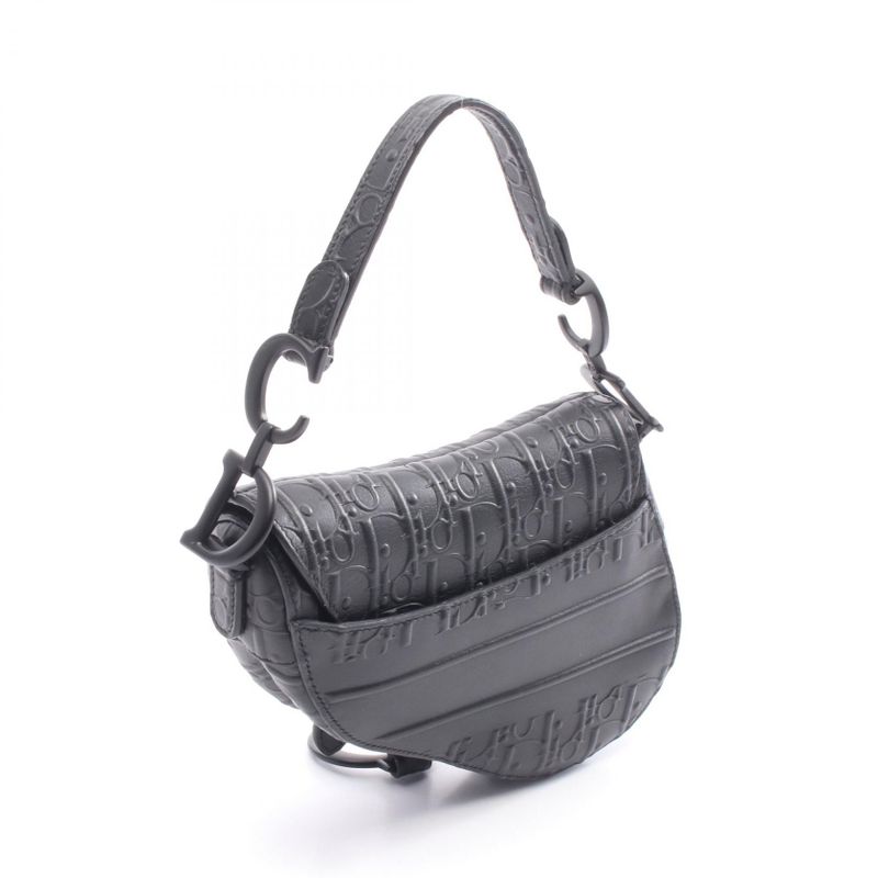 Dior Handbag Saddle Bag Mini Oblique Embossed Black Leather Oblique Embossed