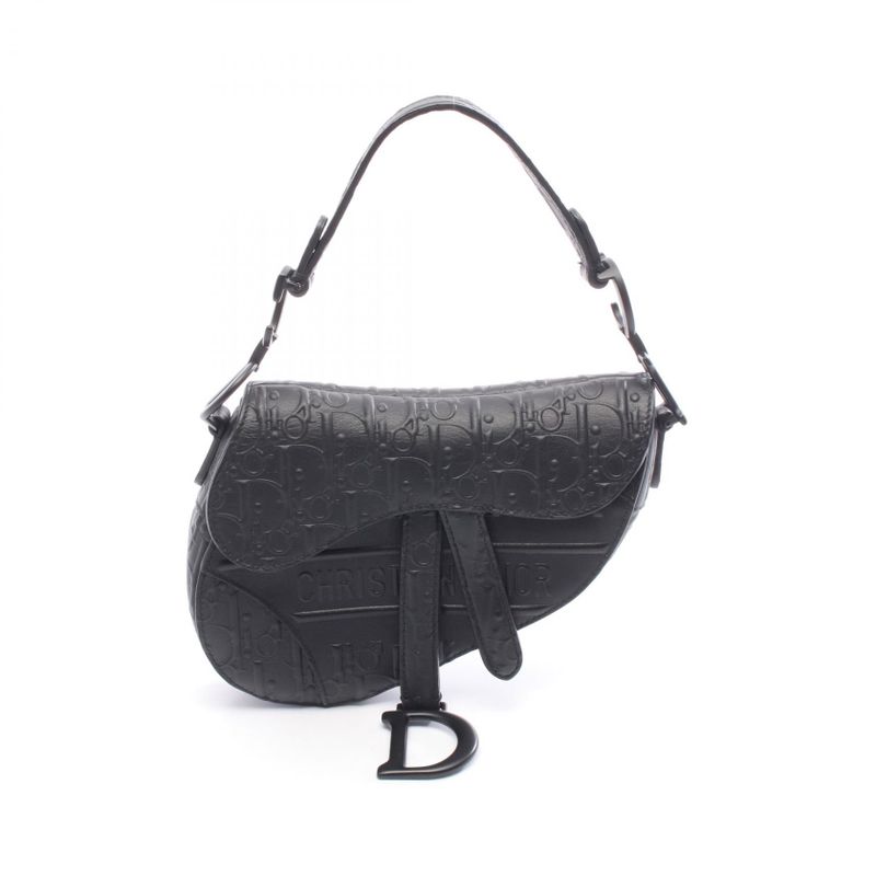 Dior Handbag Saddle Bag Mini Oblique Embossed Black Leather Oblique Embossed