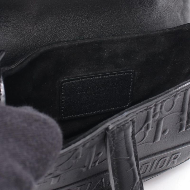 Dior Handbag Saddle Bag Mini Oblique Embossed Black Leather Oblique Embossed